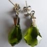 Vintage Sterling Silver 925 Dark Green Crystal Earrings, Olive Swarovski Earrings 2,9g Image 8