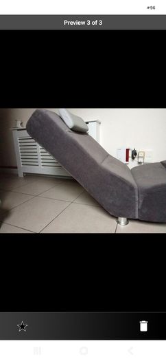 Grey Fabric Chaise Long Lounger with Leather headrest