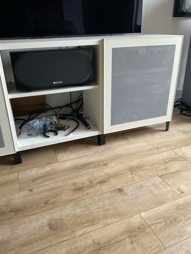 IKEA Hifi and AV unit with black gloss bench top , 180mm x 40mm x 75mm (LX B X H)