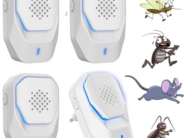 Queath Ultrasonic Mosquito Repellent 4-Pack, Ultrasonic Pest Repellent, Ultrasonic Pest Control, Against Mice, Flies, Cockroaches, Spiders, and Ants, Harmless to Pets and Humans