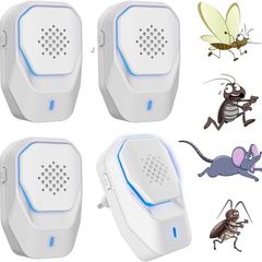 Queath Ultrasonic Mosquito Repellent 4-Pack, Ultrasonic Pest Repellent, Ultrasonic Pest Control, Against Mice, Flies, Cockroaches, Spiders, and Ants, Harmless to Pets and Humans