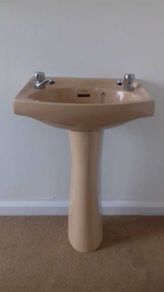 Vintage  Coloured Wash Hand Basin, Pedestal and Taps