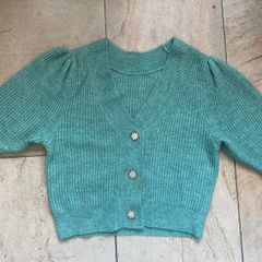 Knitted green cardigan, short sleeve