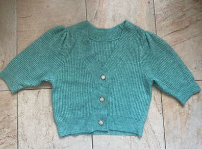 Knitted green cardigan, short sleeve