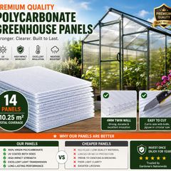 14 Pack Polycarbonate Greenhouse Panels 121 x 60.5 cm 4 mm Twin Wall UV Protected Replacement Sheets