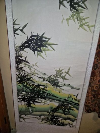 Japanese Bamboo art painted hanging scroll