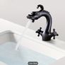 Black Bathroom Faucet Solid Brass Vintage Mixer Tap with Dual Handles Hot & Cold, Matte Black Finish Dragon-Shaped Image 6
