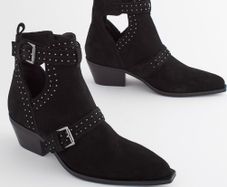 Ankle boots leather black women winter shoes