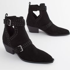 Ankle boots leather black women winter shoes