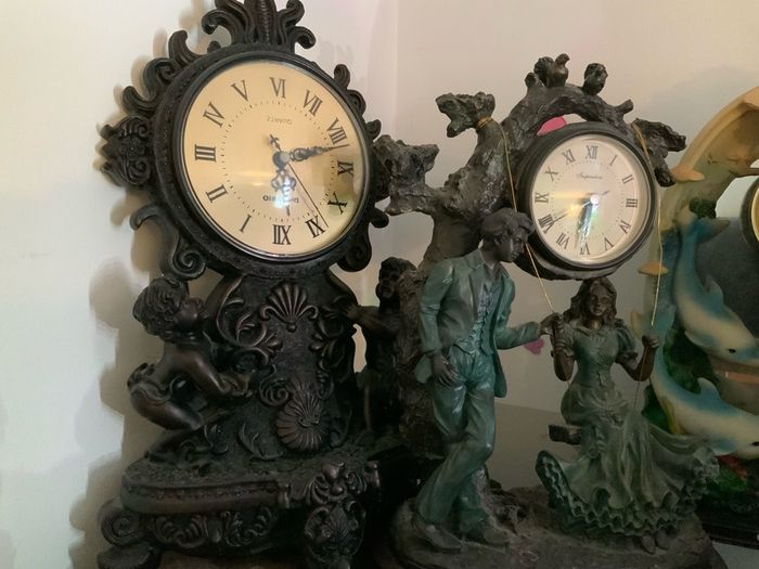 Clock, figures, Display Cabinet