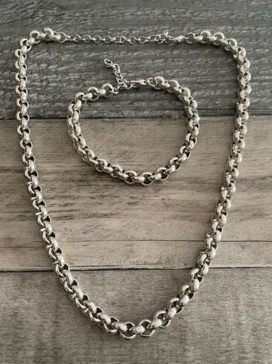 Antique Silver Plated Rolo Chain & Bracelet