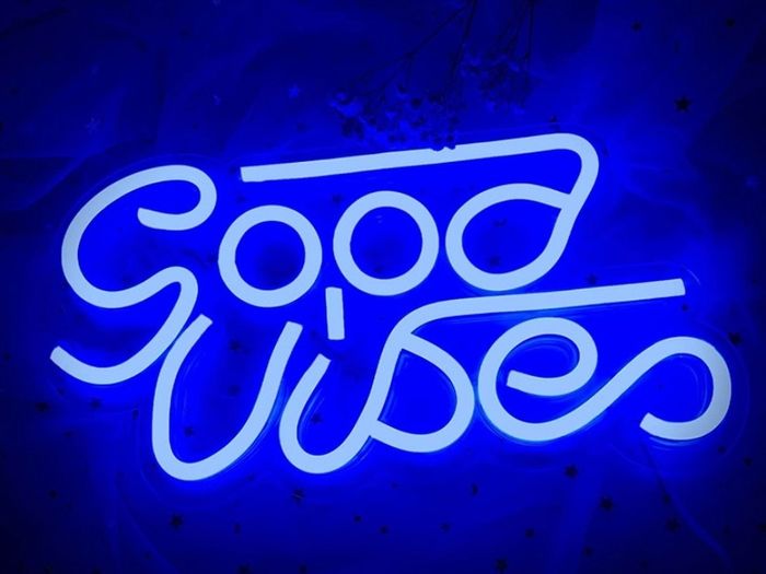 Good Vibes Neon Signs (13" X 7"), Cisteen Led Neon Light Signs with Acrylic Board, Goodvibes Neon Word Light Wall Decor Powered by USB for Bedroom, Makeup Room, Game Room,Bar,Wedding,Party (FREE POSTAGE)