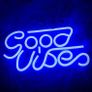 Good Vibes Neon Signs (13" X 7"), Cisteen Led Neon Light Signs with Acrylic Board, Goodvibes Neon Word Light Wall Decor Powered by USB for Bedroom, Makeup Room, Game Room,Bar,Wedding,Party (FREE POSTAGE) Image 2