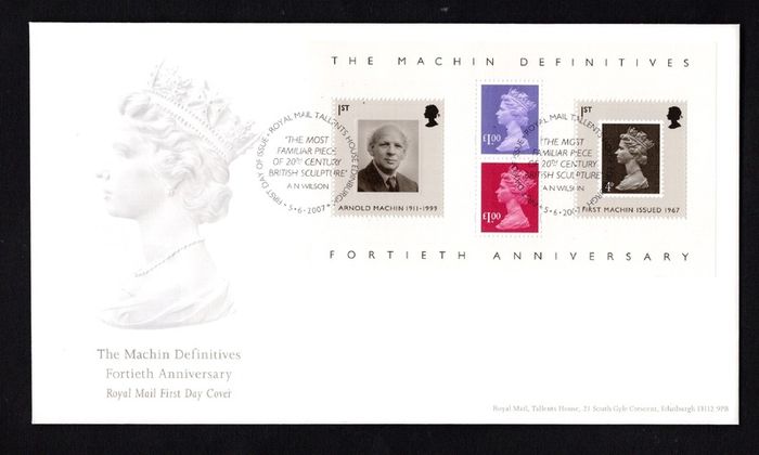 2007 Great Britain 40th Anniversary of the First Machin Miniature Sheet Commemorative Stamps Miniature Sheet addressed First Day Cover (FDC) with Edinburgh pictorial cancel