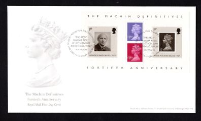 2007 Great Britain 40th Anniversary of the First Machin Miniature Sheet Commemorative Stamps Miniature Sheet addressed First Day Cover (FDC) with Edinburgh pictorial cancel