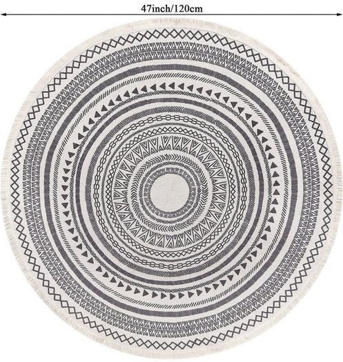 NEW Round Rug Bohemian 4FT/120cm Circle Area Rug Cotton Rug Washable Round Rug Geometric Pattern Printed Hand Woven Carpet with Tassels