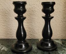 Edwardian woodturned ebony candlesticks