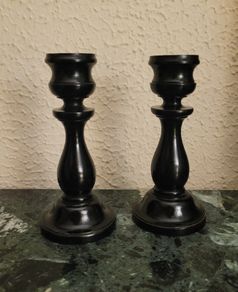 Edwardian woodturned ebony candlesticks