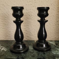 Edwardian woodturned ebony candlesticks