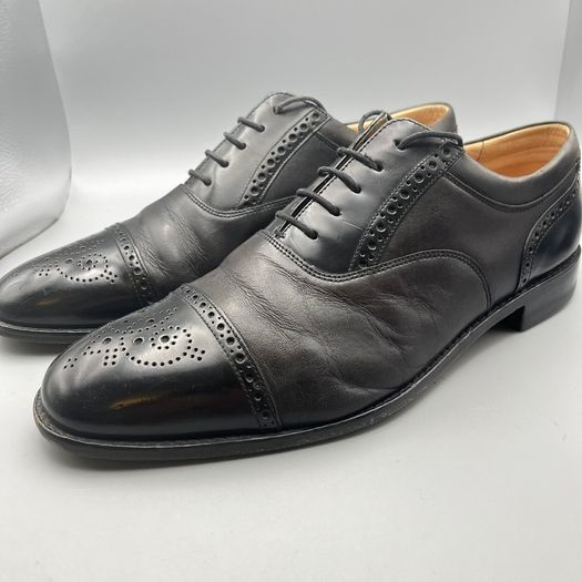 Loake Black Leather Woodstock Brogue Mens Shoes Size UK 7.5 G - Wide Fit