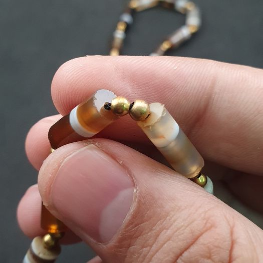 Authentic Antique Yemeni Banded Agate Beads Necklace 22 inches