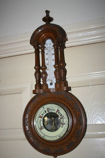 Vintage Barometer Thermometer Hand Carved Body Collectable 1950 Weather Checker L21"