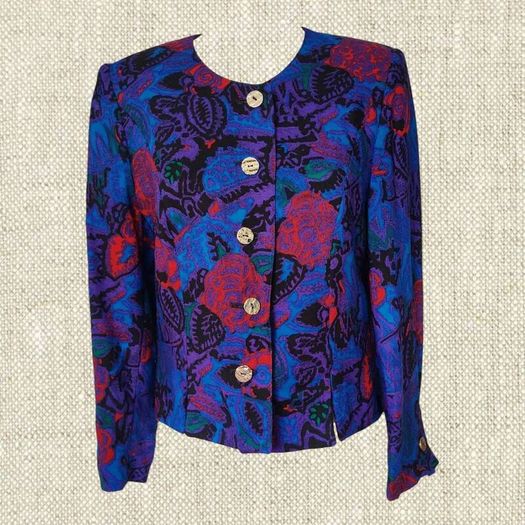 VINTAGE 1990s 1980s wool floral jacket blazer by Jimmy Hourihan Made in Ireland