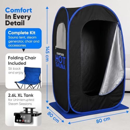 Portable Sauna Steam Pop-Up Tent 1000W 2.6 Litre Generator 2X Protective Floor Mats