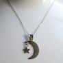 Vintage Sterling Silver 925 Half Moon and Star Necklace Pendant length 18" - 2,7g Image 3