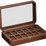 12 Slot Leather Watch Box - Luxury Watch Case Display Organizer, Microsuede Liner, Locking Mens Jewelry Watches Holder, Men's Storage Boxes Holder Large Glass Top (Tan/Brown) Image 6