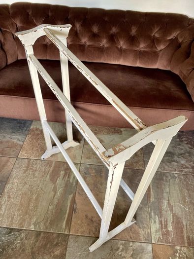 Early 20th Century Art Deco Shape Tall Freestanding Painted Wooden Towel Rail or Quilt Rack