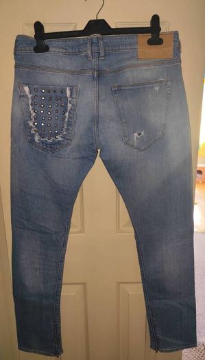 Zara Slim Fit Mens Blue Jeans Stud detail Size Euro 40