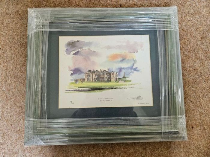 2 matching framed St Andrews 100th anniv golf prints. Printed on 100% linen board using lightfast inks