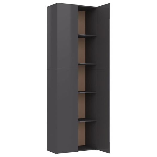 Office Cabinet High Gloss Grey 60x32x190 cm Chipboard