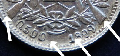 High grade Silver Real 1899 mint errors coin Guatemala