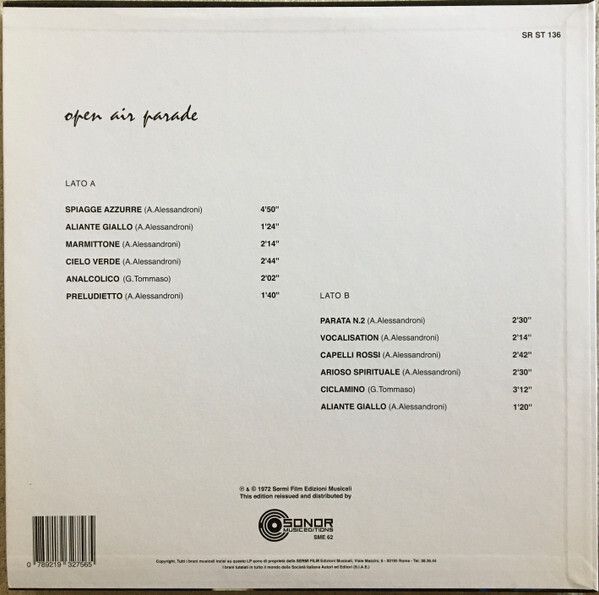 Alessandro Alessandroni :Open Air Parade LP, Limited Edition, Reissue, Remastered, 180g