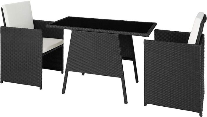 Folding Polyrattan Set for 2 People 2 Chairs and 1 Table with Glass Top