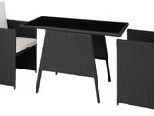 Folding Polyrattan Set for 2 People 2 Chairs and 1 Table with Glass Top