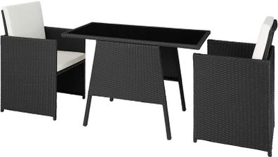 Folding Polyrattan Set for 2 People 2 Chairs and 1 Table with Glass Top