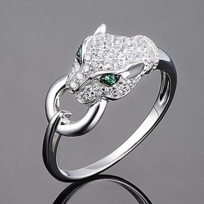Leopard Emerald Stone Crystal Silver Ring