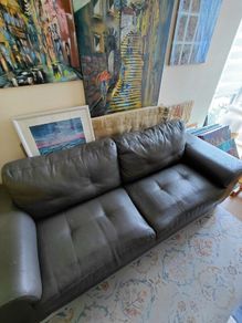 3-Seater Dark Grey Faux Leather Sofa