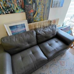 3-Seater Dark Grey Faux Leather Sofa