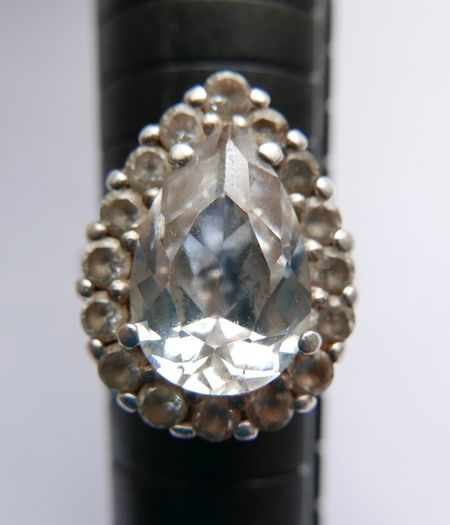 Vintage Sterling Silver 925 Big Stone Ring Women Champagne Crystal Cubic Zirconia 10g size Q1/2