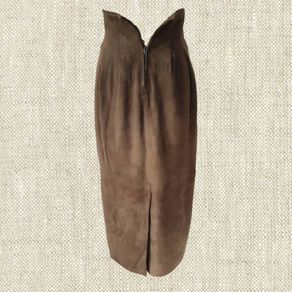 VINTAGE 1980s khaki suede leather high waist midi wiggle skirt Made in Ireland by Body Rock size 8