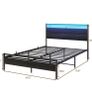 Double Bed Frame with Heaboard & LED lights,4ft6 Metal Wooden Bed Frame Double Bed with Charging Station,Mattress Base/Underbed Storage,Heavy Duty Strong Slats Support,Black Bed 135x190cm Image 7