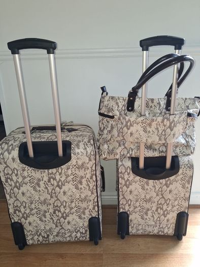 Brown 3 Piece Snake Skin Luggage Set