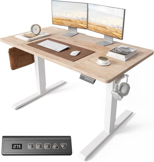 Electric Standing Desk Height Adjustable For Gaming and Computer 120 x 60cm Sit Stand Home Office with Memory Smart Pannel 4 Pieces Splice Board Oak