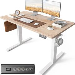 Electric Standing Desk Height Adjustable For Gaming and Computer 120 x 60cm Sit Stand Home Office with Memory Smart Pannel 4 Pieces Splice Board Oak