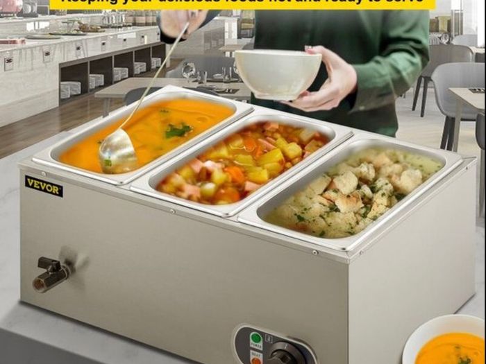 3 Pan Electric Catering Food Warmer Steam Table Stainless Steel Adjustable Temperature Buffet Restaurant 220v