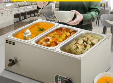 3 Pan Electric Catering Food Warmer Steam Table Stainless Steel Adjustable Temperature Buffet Restaurant 220v
